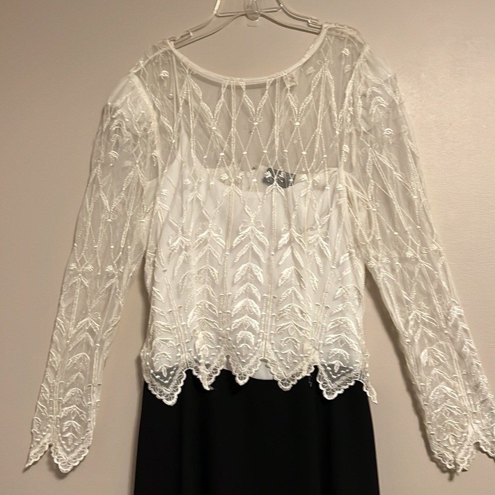 VINTAGE CACHET by Ban Protas Black & White Lace Tea Length Dress Size 11/12 Y2K - Picture 2 of 16